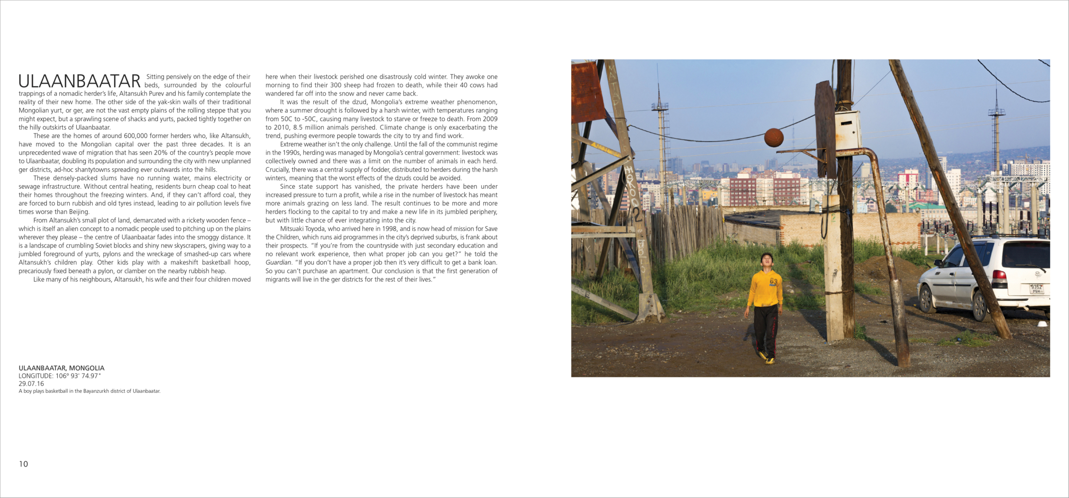 A boy plays basketball in the Bayanzürkh district of Ulaanbaatar.