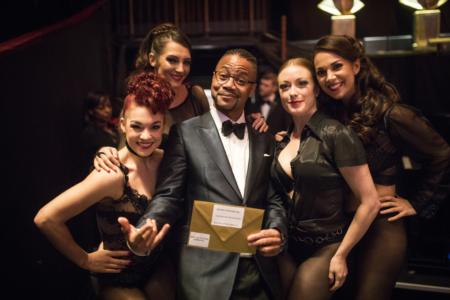 Cuba Gooding Jnr. in the wings with fellow cast members from Chicago. Photograph by David Levene, 2018