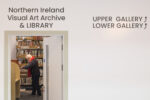 Golden Thread Gallery, Belfast. Contemporary art gallery showcasing local and international artists, with a focus on innovative visual art and cultural dialogue. Man reordering the archive. Photograph by David Levene 3 April 25