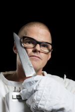 Heston Blumenthal. British chef and restaurateur, renowned for his pioneering approach to molecular gastronomy. Photographed in a spacesuit to illustrate a story about the freeze-dried meals he created for European Space Agency Astronaut Tim Peake to eat during his 6-month posting on the International Space Station. London. Photograph by David Levene 20 January 2016