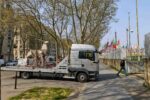 Zhanna Kadyrova's "Origami Deer" sculpture arrives at the headquarters of UNESCO in Paris, on it's way to Venice as part of "Security Guarantees", the theme of the Ukrainian Pavilion at the 61st Venice Biennale (9 May–22 November 2026. The deer, made from aluminum, was originally installed in 2019 on the site of a dismantled Soviet nuclear-capable jet in Pokrovsk, Donetsk region, and evacuated from the front line in 2024. Paris, France. Photograph by David Levene 23/3/26