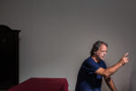 Mia Couto, Mozambican writer and biologist considered one of the most important authors in Portuguese-language literature, photographed in a sparsely furnished interior, Mozambique. Photograph by David Levene, 2 July 2016